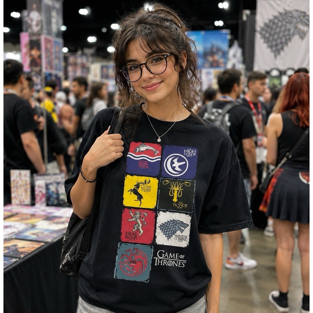 Game of Thrones HBO House Sigils Mottos Graphic Black T-Shirt Women XL Official